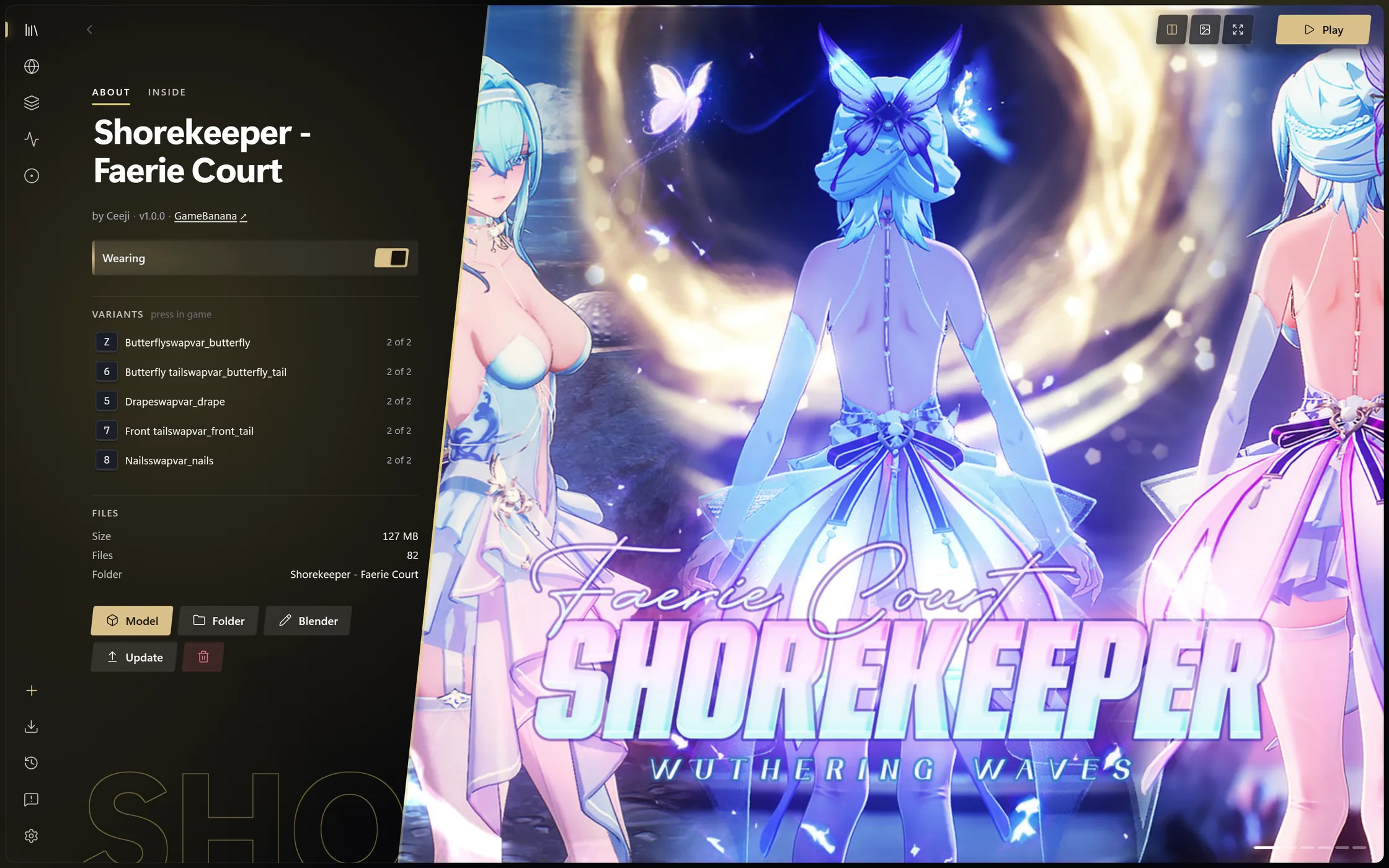 Timbre showing the mod page of Shorekeeper – Faerie Court, by Ceeji